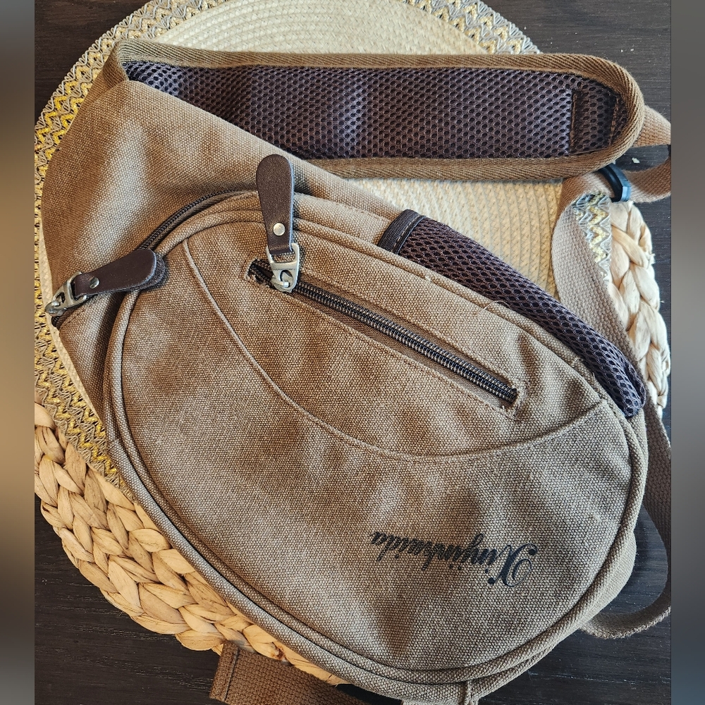 NWOT Vintage Brown Canvas Sling Bag